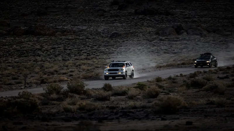Vehículos 4x4 avanzando por carretera desértica en ruta hacia zonas apartadas